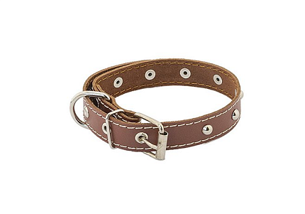 Homepet Ошейник Хоумпет для собак Кожаный с украшениями простроченный Коричневый 20 мм/32-42 см