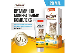 Unitabs SterilCat paste с Q10 Витаминно-минеральная паста Юнитабс для Стерилизованных кошек и Кастрированных котов 120 мл