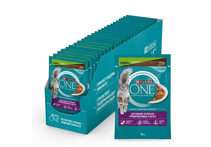 PURINA ONE Влажный корм Паучи Пурина УАН для кошек особенно привередливых к вкусу индейка утка с морковью (цена за упаковку) 75г х 26шт