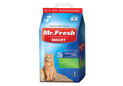 Mr.Fresh Smart Наполнитель Мистер Фреш для Короткошёрстных кошек Древесный 4,2 кг (9 л)