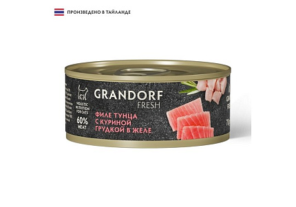 Grandorf Fresh Tuna With Chicken In Jelly Консервы Грандорф для кошек Филе тунца с куриной грудкой в желе (цена за упаковку) 70 г х 6 шт