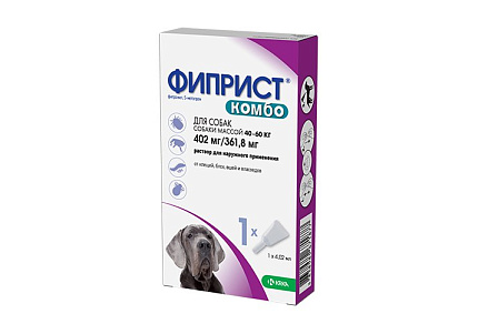 Krka Фиприст Комбо Капли на холку для собак весом от 40 до 60 кг от Иксодовых клещей, блох, вшей и власоедов 1 пипетка