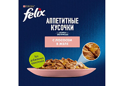 FELIX АППЕТИТНЫЕ КУСОЧКИ Влажный корм Паучи Пурина Феликс Аппетитные кусочки для взрослых кошек с лососем (цена за упаковку) 75г х 26шт