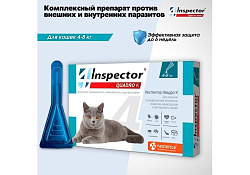Inspector Quadro К Капли Инспектор от Внешних и Внутренних паразитов для кошек весом от 4 до 8 кг 1 шт