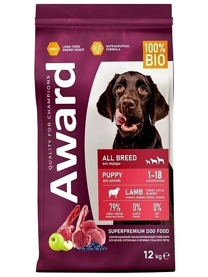 Award All Breed Adult Сухой корм Авард для взрослых собак всех пород Ягненок индейка яблоко черника 12 кг