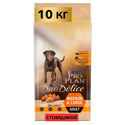 Сухой корм Pro Plan Duo Delice для взрослых собак средних и крупных пород, с говядиной 10 кг