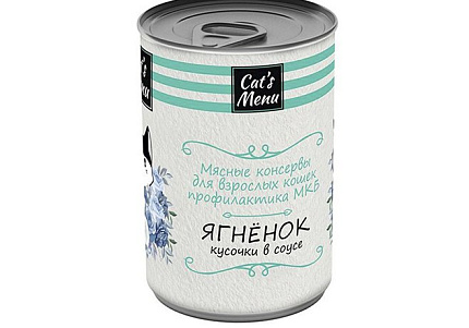Cats Menu Консервы Кэтс Меню для взрослых кошек Ягненок кусочки в соусе Профилактика МКБ (цена за упаковку) 340г х 12шт