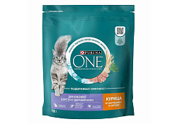 PURINA ONE SENSITIVE Сухой корм Пурина УАН для взрослых кошек для здоровья кожи и шерсти с курицей 750 г