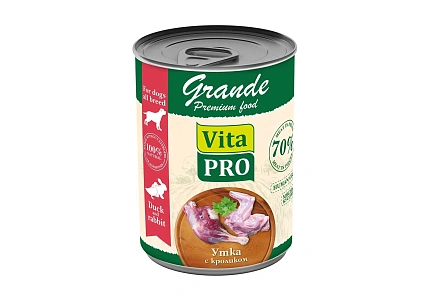 Vita Pro Grande Влажный корм Консервы Вита Про для собак Утка с кроликом кусочки в соусе (цена за упаковку) 970г х 6шт