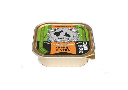 Zooring Консервы Зооринг для кошек кусочки в желе Курица и утка (цена за упаковку) 100 г х 16 шт