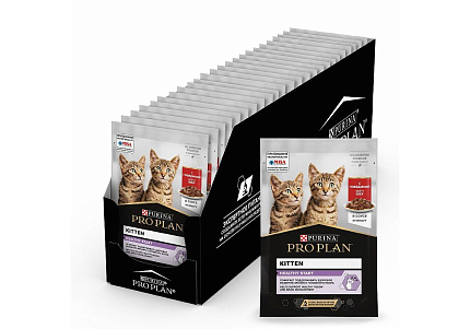 PRO PLAN KITTEN Влажный корм Паучи ПРО ПЛАН для котят с говядиной в соусе (цена за упаковку) 85г х 26шт