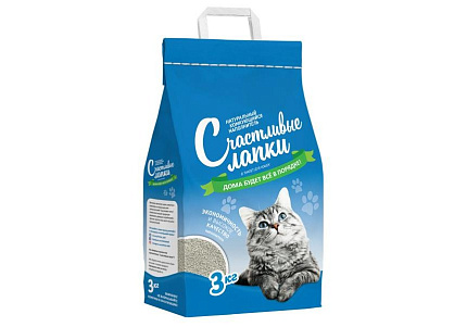 Счастливые лапки Наполнитель для кошачьего туалета Комкующийся 3 кг